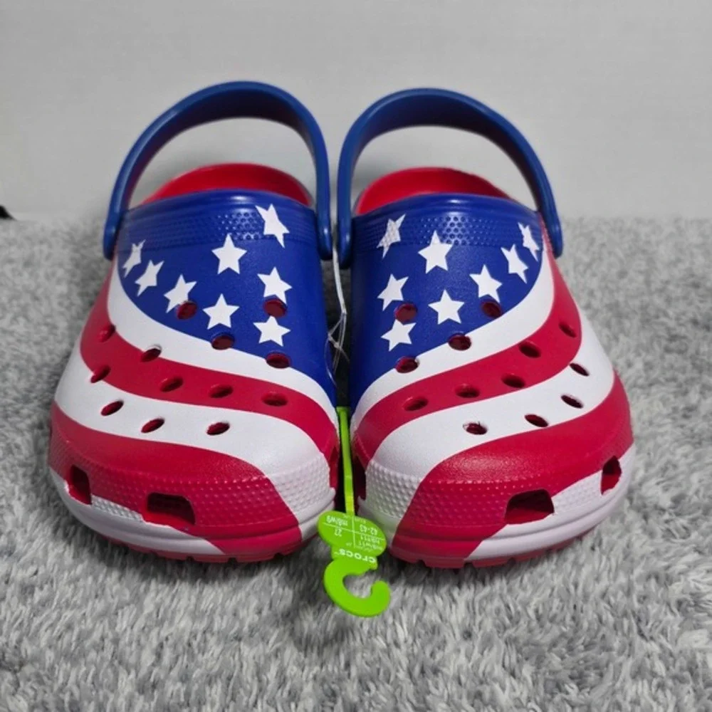 Crocs Classic American Flag Clogs‎ Size Mens 9 Womens 11 USA Patriotic Shoes NWT